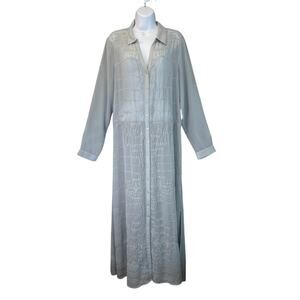 Soft Surroundings Women’s Large Maxi Sheer Duster Soft Gray Embroidery Fairy